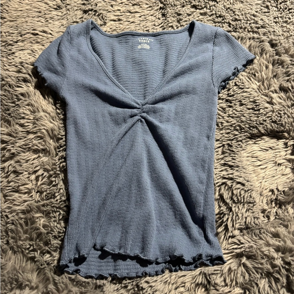 American Eagle Outfitters Textured Blue Short Sleeve Top